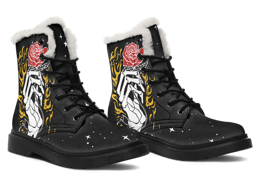 Forever Rose Winter Boots - Vibrant Print Fashion Boots Durable Nylon Festival Lace-up Weatherproof