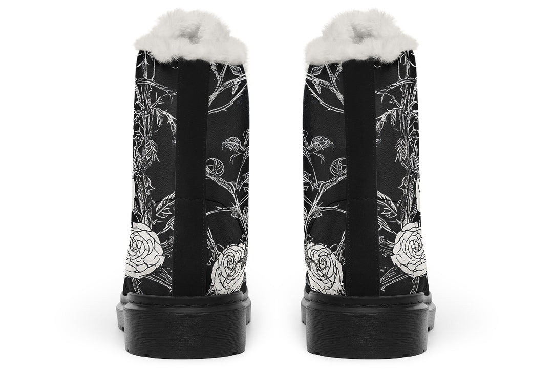 Fragile Rose Winter Boots - Warm Micro-Suede Doc-Style Boots Lined with Vegan Wool