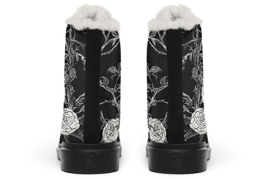 Fragile Rose Winter Boots - Warm Micro-Suede Doc-Style Boots Lined with Vegan Wool