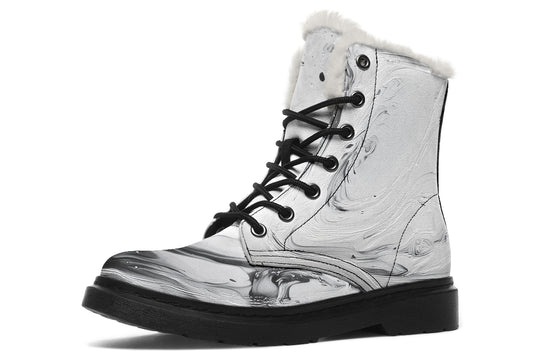 Frosted Marble Winter Boots - Warm Micro-Suede Doc-Style Boots Lined with Vegan Wool