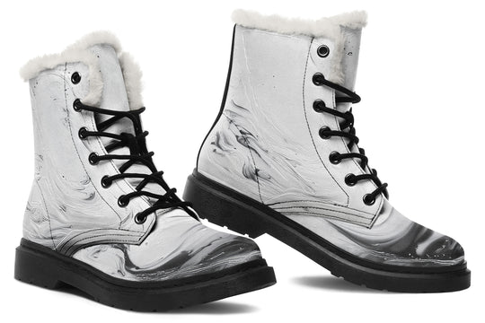 Frosted Marble Winter Boots - Warm Micro-Suede Doc-Style Boots Lined with Vegan Wool