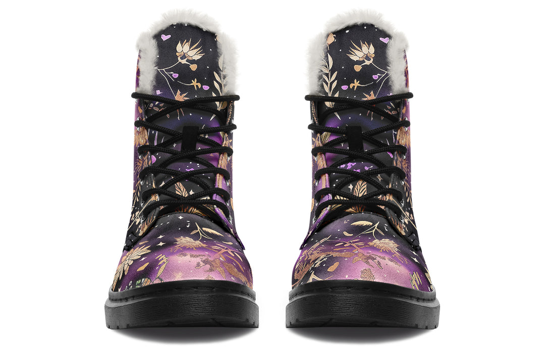 Galactic Bloom Winter Boots - Warm Micro-Suede Doc-Style Boots Lined with Vegan Wool