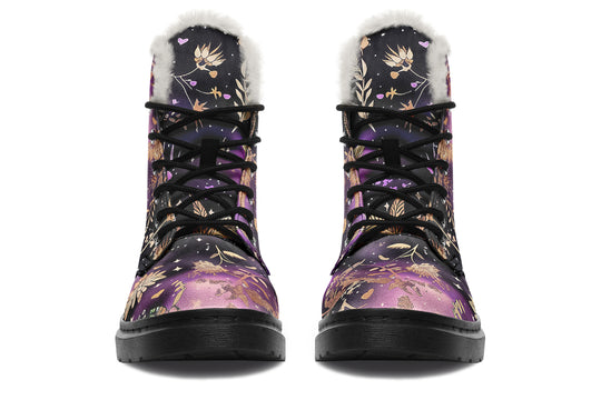 Galactic Bloom Winter Boots - Warm Micro-Suede Doc-Style Boots Lined with Vegan Wool