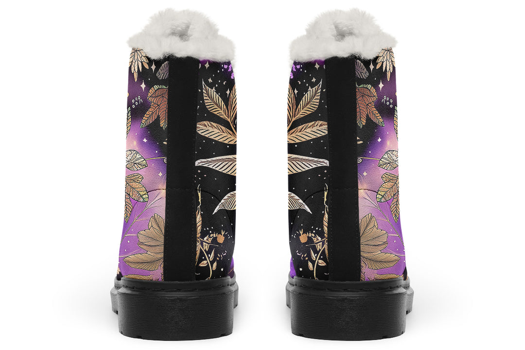 Galactic Bloom Winter Boots - Warm Micro-Suede Doc-Style Boots Lined with Vegan Wool