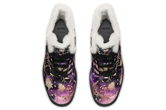 Galactic Bloom Winter Boots - Warm Micro-Suede Doc-Style Boots Lined with Vegan Wool