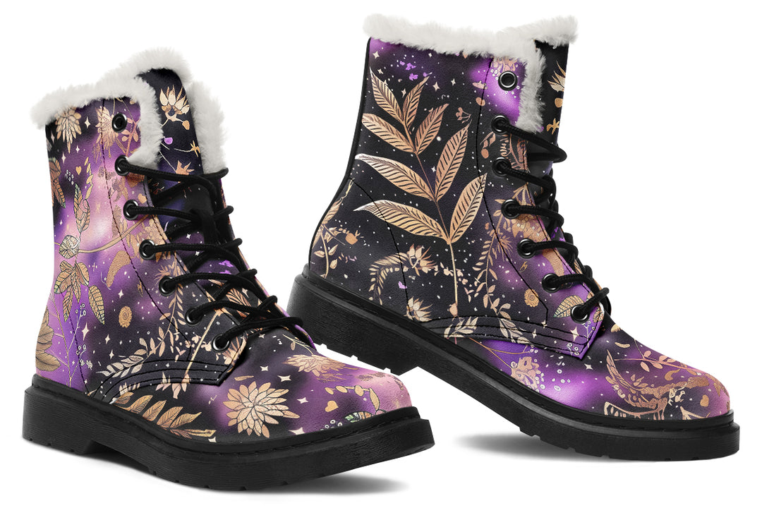 Galactic Bloom Winter Boots - Warm Micro-Suede Doc-Style Boots Lined with Vegan Wool