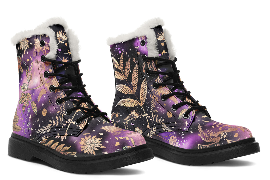 Galactic Bloom Winter Boots - Warm Micro-Suede Doc-Style Boots Lined with Vegan Wool