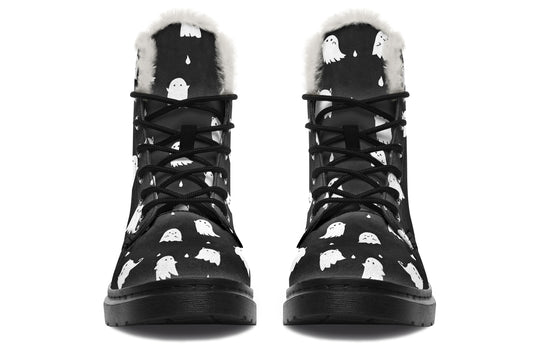 Ghost Party Winter Boots - Warm Micro-Suede Doc-Style Boots Lined with Vegan Wool