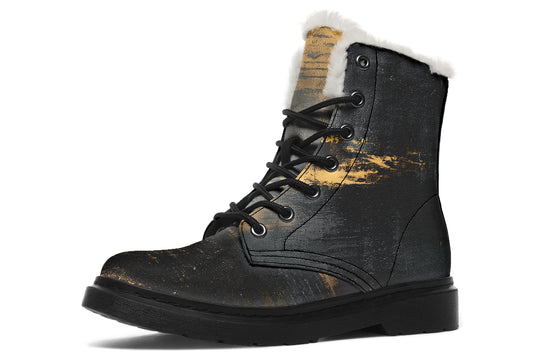 Gilded Obsidian Winter Boots - Warm Micro-Suede Doc-Style Boots Lined with Vegan Wool