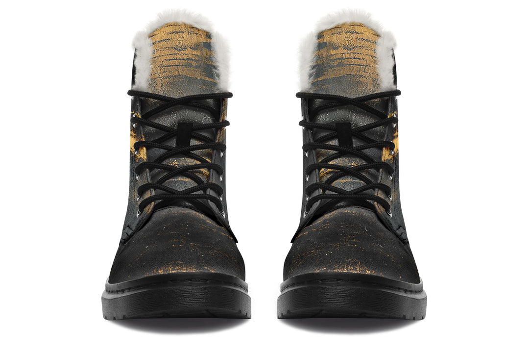 Gilded Obsidian Winter Boots - Warm Micro-Suede Doc-Style Boots Lined with Vegan Wool