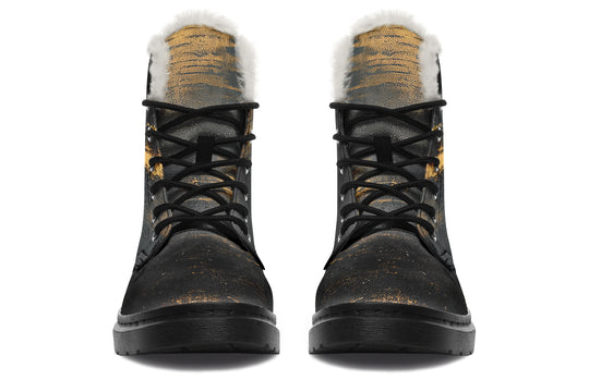 Gilded Obsidian Winter Boots - Warm Micro-Suede Doc-Style Boots Lined with Vegan Wool