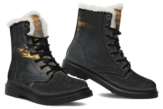 Gilded Obsidian Winter Boots - Warm Micro-Suede Doc-Style Boots Lined with Vegan Wool