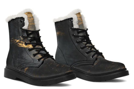 Gilded Obsidian Winter Boots - Warm Micro-Suede Doc-Style Boots Lined with Vegan Wool