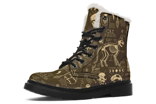 Gold Cat Study Winter Boots - Warm Micro-Suede Doc-Style Boots Lined with Vegan Wool