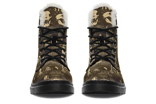 Gold Cat Study Winter Boots - Warm Micro-Suede Doc-Style Boots Lined with Vegan Wool