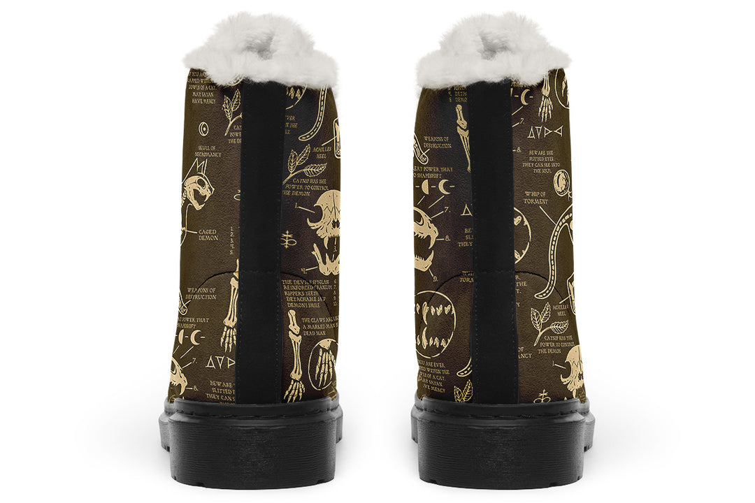 Gold Cat Study Winter Boots - Warm Micro-Suede Doc-Style Boots Lined with Vegan Wool