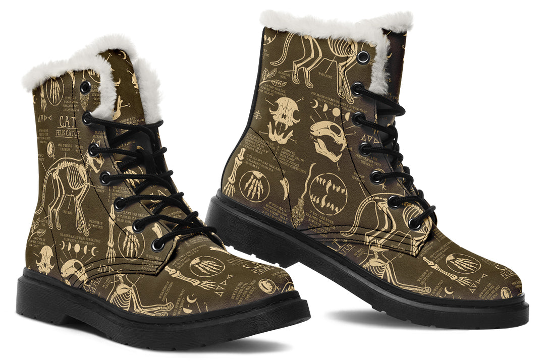 Gold Cat Study Winter Boots - Warm Micro-Suede Doc-Style Boots Lined with Vegan Wool