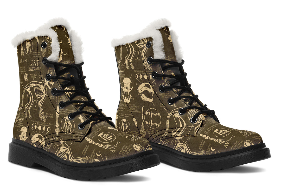 Gold Cat Study Winter Boots - Warm Micro-Suede Doc-Style Boots Lined with Vegan Wool