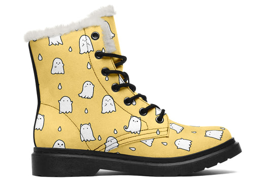 Gold Ghost Party Winter Boots - Warm Micro-Suede Doc-Style Boots Lined with Vegan Wool