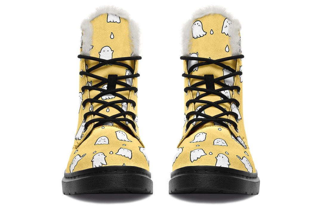 Gold Ghost Party Winter Boots - Warm Micro-Suede Doc-Style Boots Lined with Vegan Wool