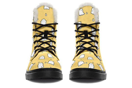 Gold Ghost Party Winter Boots - Warm Micro-Suede Doc-Style Boots Lined with Vegan Wool