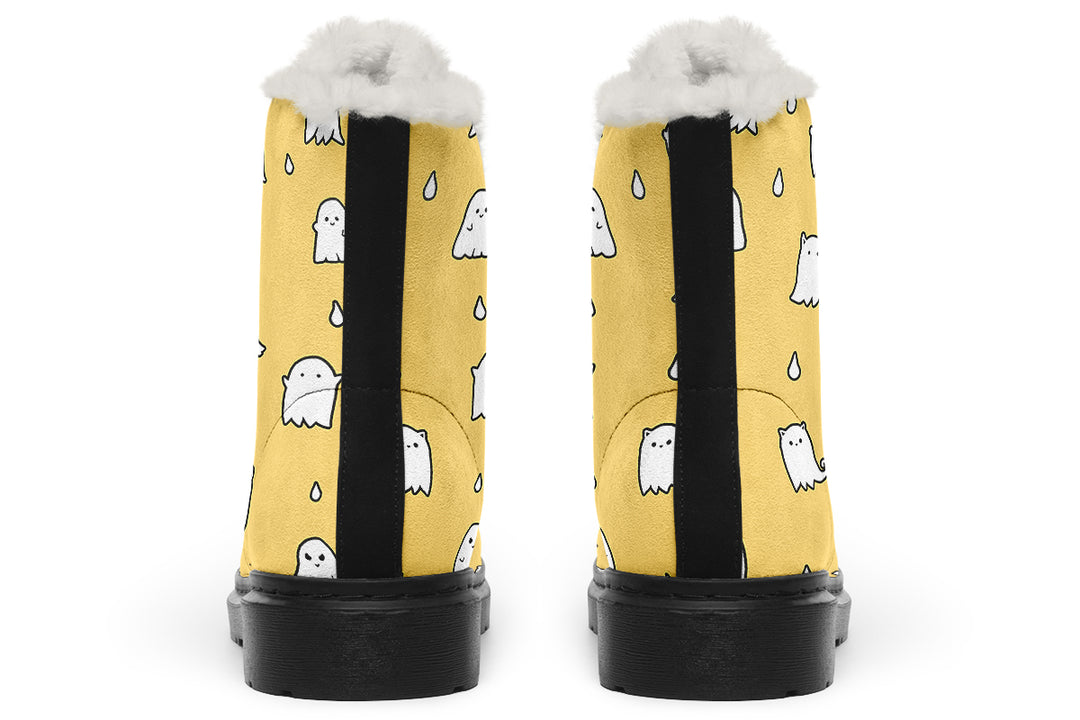 Gold Ghost Party Winter Boots - Warm Micro-Suede Doc-Style Boots Lined with Vegan Wool