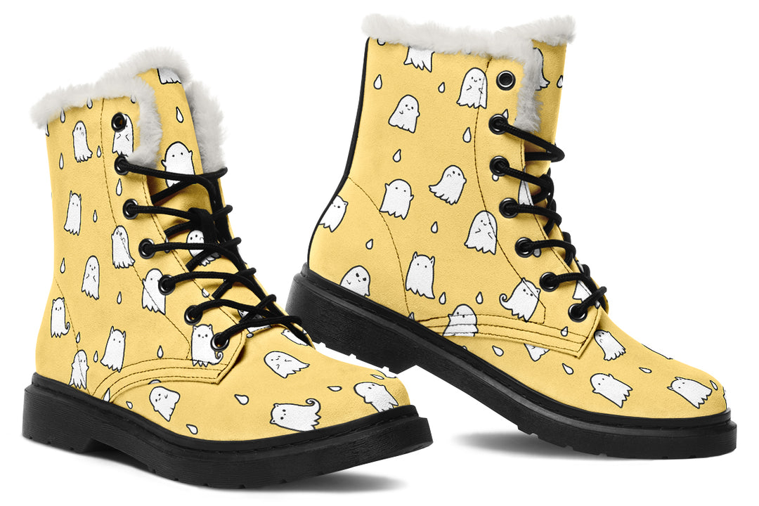 Gold Ghost Party Winter Boots - Warm Micro-Suede Doc-Style Boots Lined with Vegan Wool