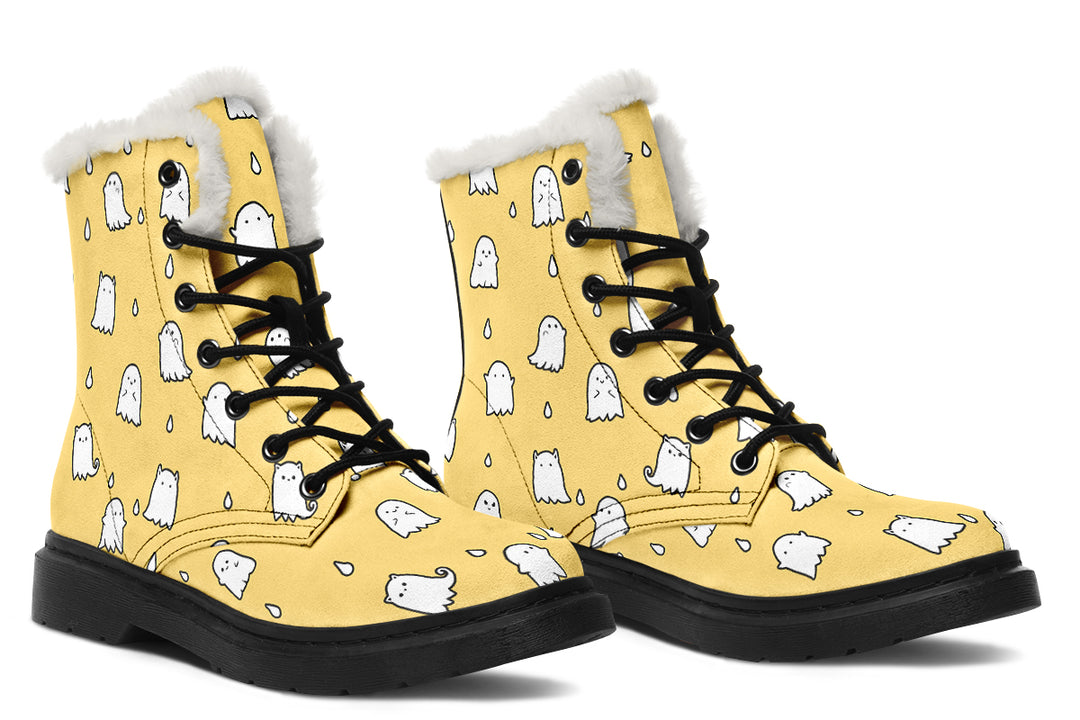 Gold Ghost Party Winter Boots - Warm Micro-Suede Doc-Style Boots Lined with Vegan Wool