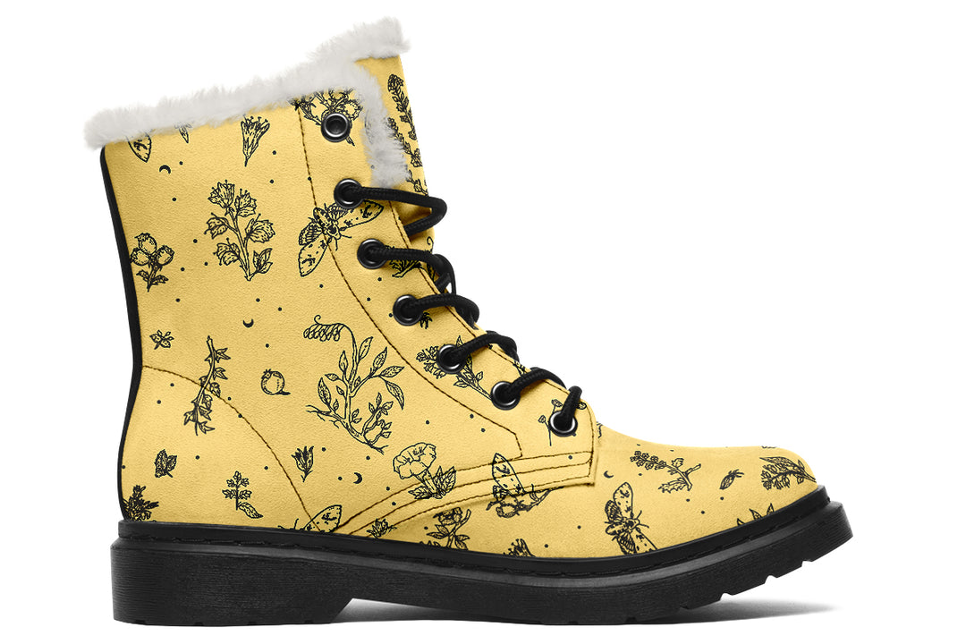 Gold Nightshade Winter Boots - Warm Micro-Suede Doc-Style Boots Lined with Vegan Wool