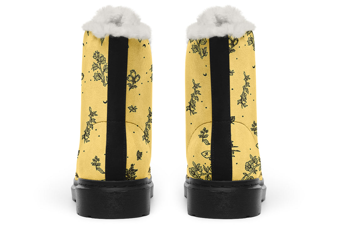 Gold Nightshade Winter Boots - Warm Micro-Suede Doc-Style Boots Lined with Vegan Wool