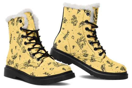 Gold Nightshade Winter Boots - Warm Micro-Suede Doc-Style Boots Lined with Vegan Wool