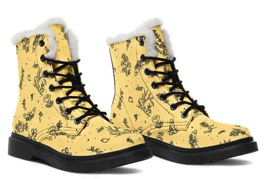 Gold Nightshade Winter Boots - Warm Micro-Suede Doc-Style Boots Lined with Vegan Wool