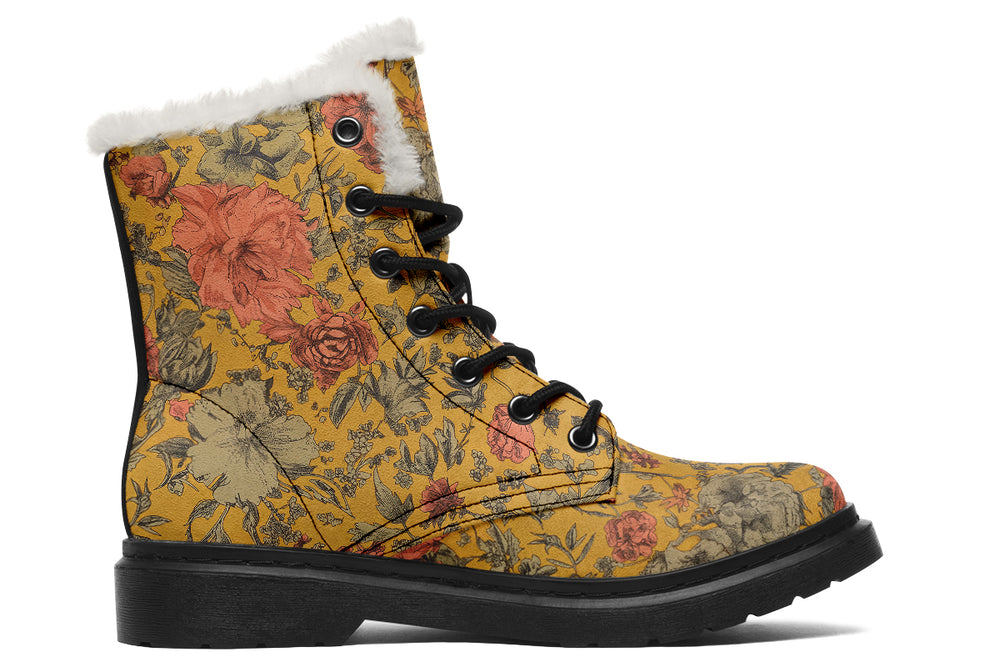 Gold Vintage Peonies Winter Boots