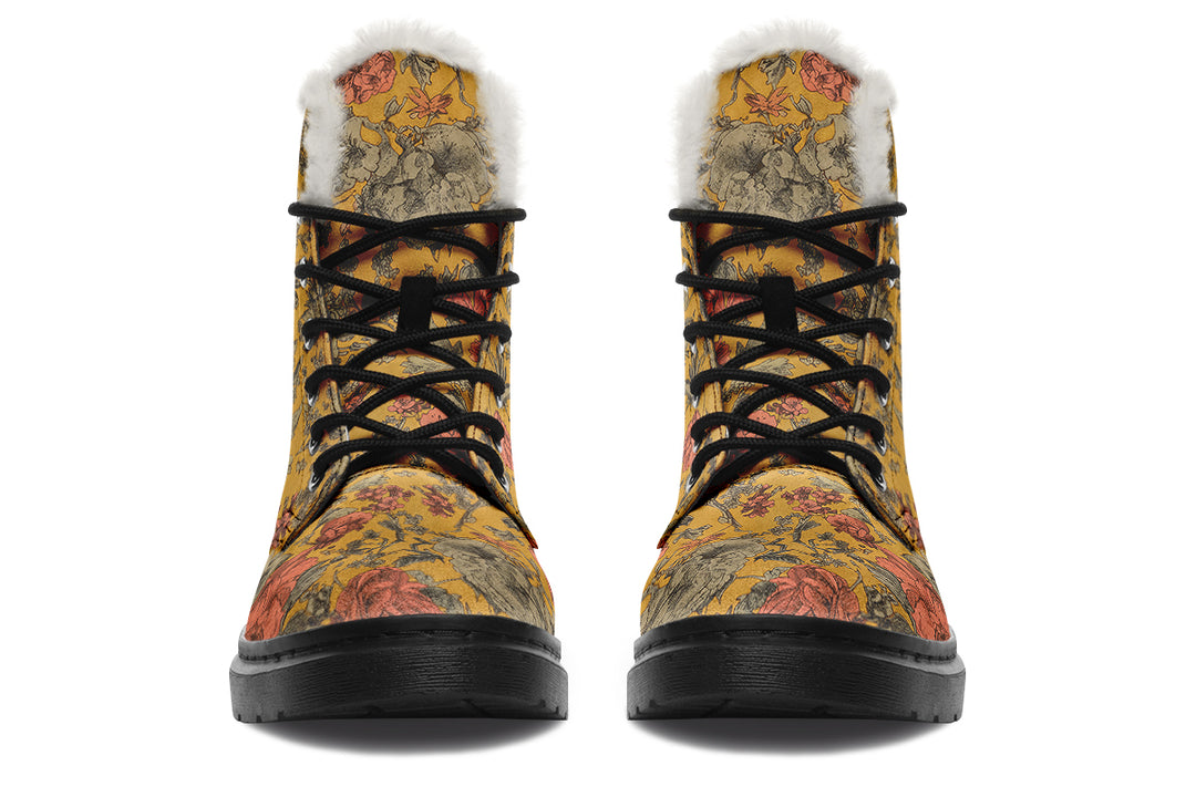Gold Vintage Peonies Winter Boots