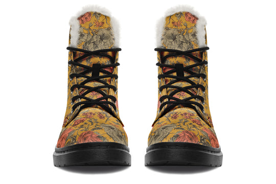 Gold Vintage Peonies Winter Boots
