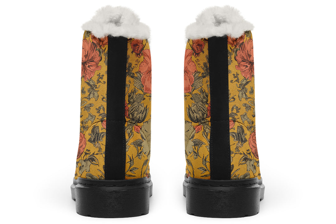 Gold Vintage Peonies Winter Boots