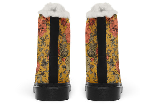 Gold Vintage Peonies Winter Boots