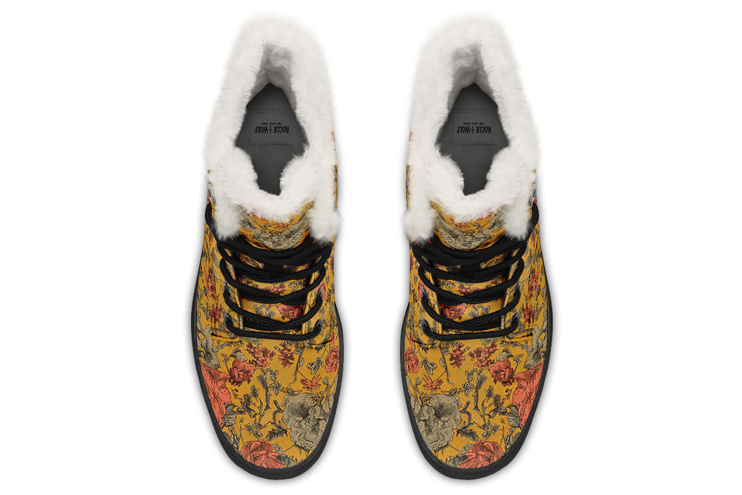 Gold Vintage Peonies Winter Boots
