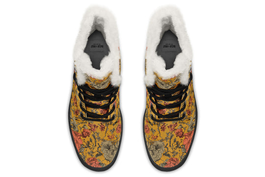 Gold Vintage Peonies Winter Boots