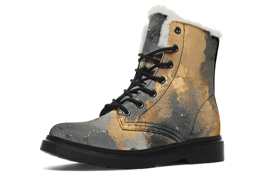 Golden Ochre Winter Boots - Warm Micro-Suede Doc-Style Boots Lined with Vegan Wool