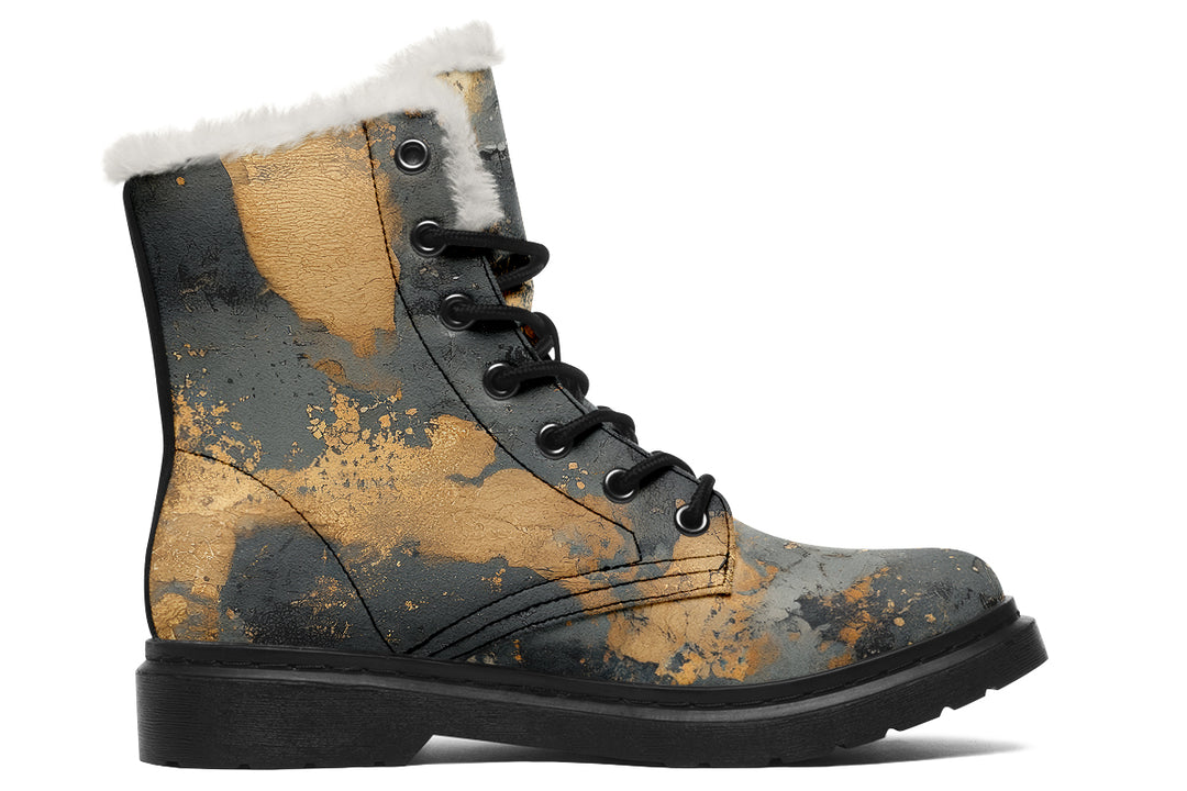 Golden Ochre Winter Boots - Warm Micro-Suede Doc-Style Boots Lined with Vegan Wool