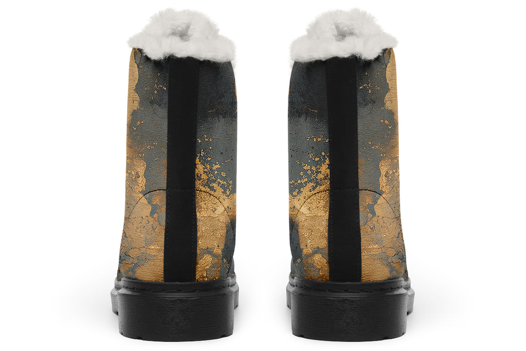 Golden Ochre Winter Boots - Warm Micro-Suede Doc-Style Boots Lined with Vegan Wool