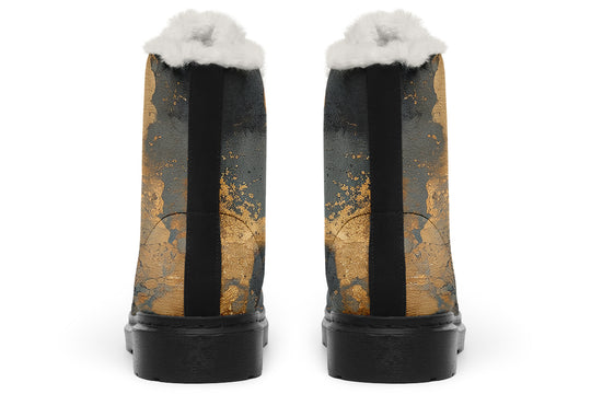 Golden Ochre Winter Boots - Warm Micro-Suede Doc-Style Boots Lined with Vegan Wool