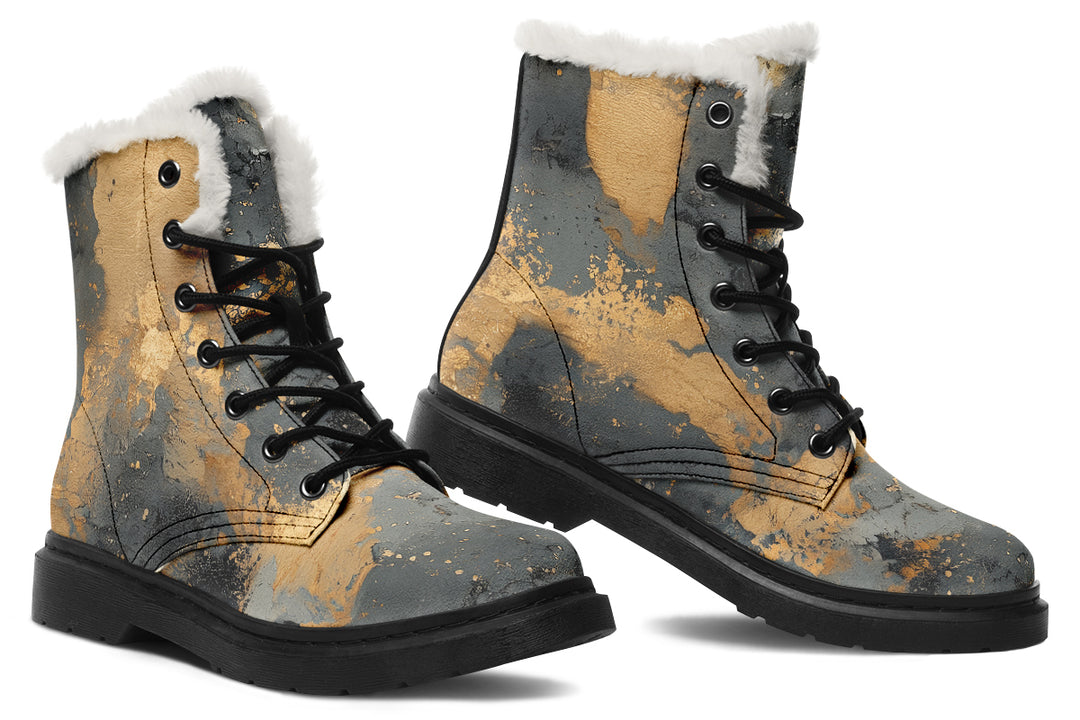 Golden Ochre Winter Boots - Warm Micro-Suede Doc-Style Boots Lined with Vegan Wool