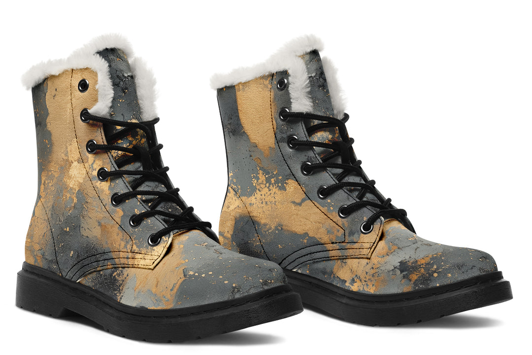 Golden Ochre Winter Boots - Warm Micro-Suede Doc-Style Boots Lined with Vegan Wool