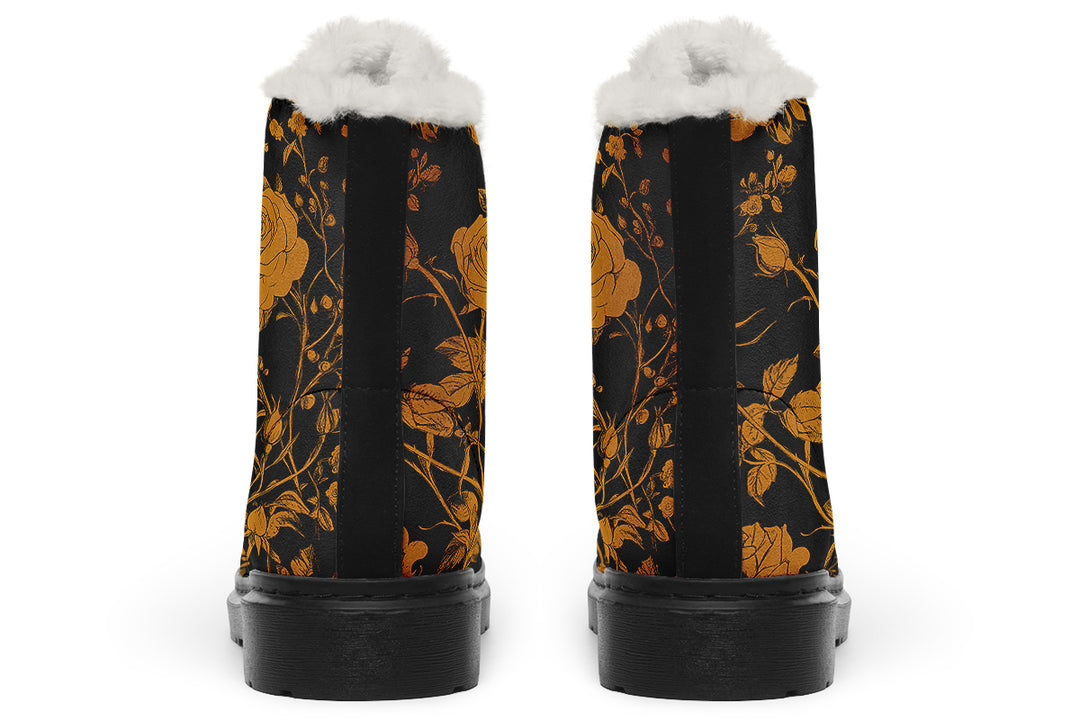 Golden Rose Romance Winter Boots - Warm Micro-Suede Doc-Style Boots Lined with Vegan Wool