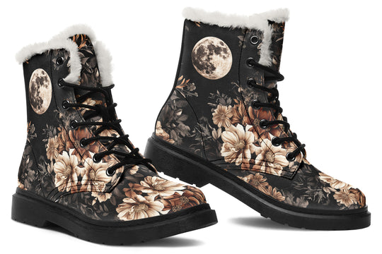 Harvest Moon Winter Boots - Warm Micro-Suede Doc-Style Boots Lined with Vegan Wool