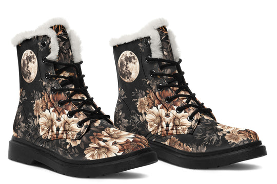 Harvest Moon Winter Boots - Warm Micro-Suede Doc-Style Boots Lined with Vegan Wool