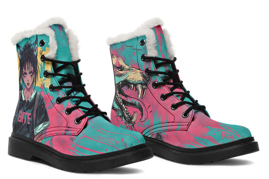 I Bite Winter Boots - Warm Micro-Suede Doc-Style Boots Lined with Vegan Wool