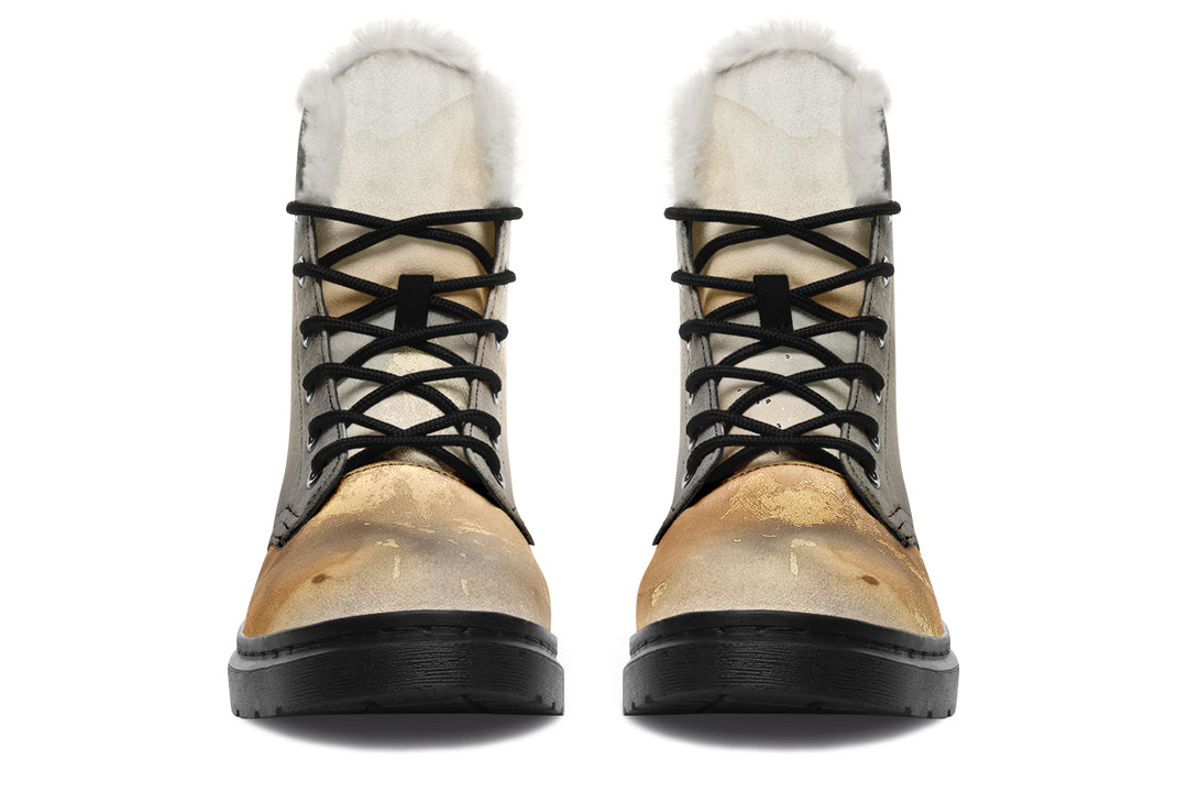 Ivory Dune Winter Boots - Warm Micro-Suede Doc-Style Boots Lined with Vegan Wool